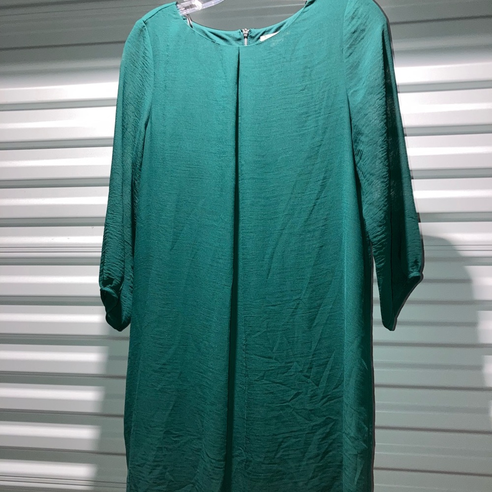 H&M Dress Women’s Size 8 Hunter Green 3/4 Sleeve Zip-up Back Peasant